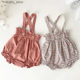 Jumpsuits 0-4Yrs Newborn Baby Girls Jumpsuit Flying Sleeve Cotton Flower Toddler Baby Girl Bodysuits Baby Girls Clothes Summer PP Shorts L240307