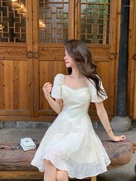 Party Dresses Break French First Love Dress Female Summer Small Figure Shows High Temperament Square Neck Bubble Sleeve A-line