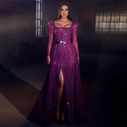 Dresses Serene Hill Dubai Fuchsia Evening Dresses for Women Wedding 2023 Long Sleeve Overskirt Arabic Formal Party La71678