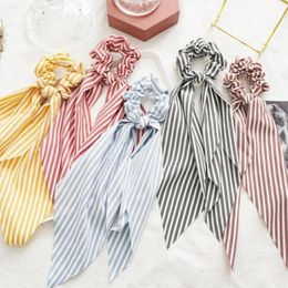 Girls Hair Scarf Striped Long Streamers Hairbands Scrunchies Bow Hair Bands Ponytail Holder Hair Accessories 5 Colors4029581
