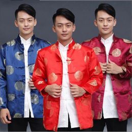 Wholesale New Chinese Traditional Satin Jacket Men's Tang Suit Costume New Year Clothes Hanfu Birthday Party Style Casual Coat Size S-XXXL