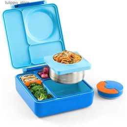 Bento Boxes OmieBox Bento Box for Kids - Insulated Lunch Box with Leak Proof Thermos Food Jar - 3 Compartments Two Temperature L240307