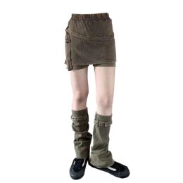 Skirt Summer New Hot Girl Design Copper Brown 90S Y2K Slimfit High Waist Short Skirt Leg Cover Button Zipper