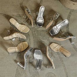 Stylish High Heeled Transparent Sandals Platform Wedges For Women Summer Fairy Crystal Thick Sandles Heels Beach Woman Shoes 240228