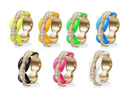 Colorful Neon Enamel Bands Gold Color Clear CZ Coffee Beaded Engagement Eternity Band Stack Women Finger Ring7175903