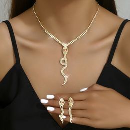 Snakelike Bridal Wedding Necklace Earrings Jewellery Set Claw Zircon Chain Heart Rhinestone Snake shape pendant Fashion Women bridesmaid photography ACC