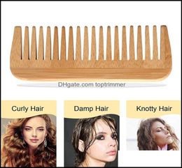 Hair Brushes Care Styling Tools Products Customizable Logo Natural Bamboo Combs AntiStatic Comb Healthy Wide Tooth Drop Delivery 7035091