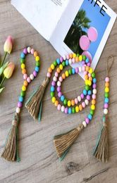 Pastoral beaded tassel string colourful wood bead pendant Home decor Hemp rope tassels wooden beads pendants Farmhouse Handmade No1270923