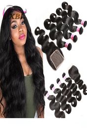 Cheap 8A Brazilian Body Wave With Closure Peruvian Wet and Wavy Hair 3 Bundles With Closure Malaysian Natrual Wave Human Hair Exte6857660