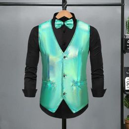 Men's Vests Men Fantasy Colour Vest Retro Disco Bow Tie Set For Groom Wedding Party Glossy V Neck Waistcoat With Adjustable Back