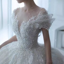 Illusion Bodice Short Sleeves A Line Wedding Dresses Crystal Lace Appliqued Sweep Train Plus Size Wedding Bride Gown vestido de novia
