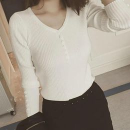 Women's Blouses Women Long Sleeve Top Elegant V Neck Button Knit Sweater For Slim Fit Pullover Blouse With Sleeves Soft Ladies