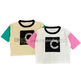 Shiny Sequin Knits Top Women Crew Neck Knitwear Spring Summer Knitted T Shirt Contrast Color Tees