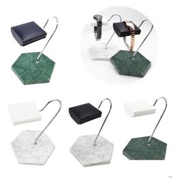 Jewelry Pouches, Bags Marble Base Pu Watch Display Stand For Shop Or Personal Use Jewelry Organizer T Bar Necklace Holder Drop Deliver Dhkie