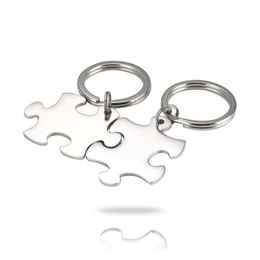 100% Stainless Steel Jigsaw Puzzle Keychain Blank For Engrave Metal Key Chain Mirror Polished Whole 10pair303Z