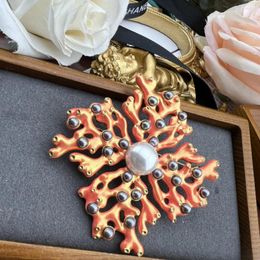 Brooches Vintage From Europe And America Handmade Enamel With Pearl Coral Reef Brooch