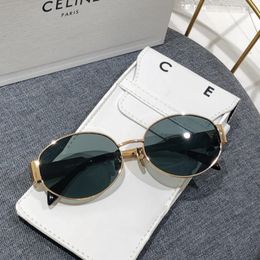 Womens Top quality Triomphe Oval Frame Designer Sunglasses 40235 Women Metal Mirror Legs Green Lens Sunglasses Retro Small Round Frame Sexy Little Women Glasses