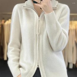 Women's Knits 2024 Autumn Fashionable Age Reducing Slimming Mom's Zipper Knitted Cardigan Stand Collar Solid Colour Advanced Coat