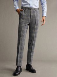 Pants 50% Wool 2021 Autumn Winter Grey Plaid Business Leisure Slim Style Men Suits Pant Plus Size 42 Wedding Groom Casual Wear