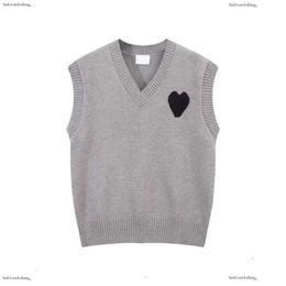 Ami Hoodie Amis Vest Sleeveless Sweater V Neck Paris Fashion Knit Jumper High Street Sweat Winter AM I Heart Coeur Love Jacquard Amisweater Amis Paris 617