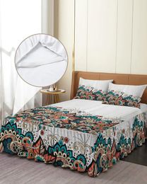 Bed Skirt Mandala Flower Wood Grain Elastic Fitted Bedspread With Pillowcases Protector Mattress Cover Bedding Set Sheet