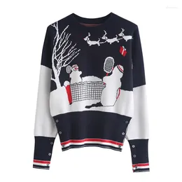 Women's Sweaters 2024 Women Knitted Sweater Long Sleeve Round Neck Pullover Santa Claus Tree Snow Jacquard Casual Jumper Christmas
