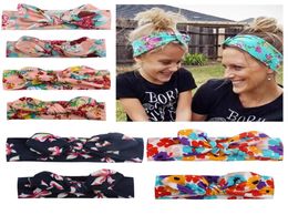 2PcSet Mother Baby Turban Bohemian Daughter Bow Knot Headbands Floral Print Mom And Me Matching Headband Hair Accessories6200565