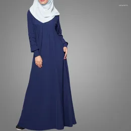 Ethnic Clothing Simple Blue Abaya O Collar Muslim Dress Malaysia Kebaya Maxi Islamic With Long Sleeves