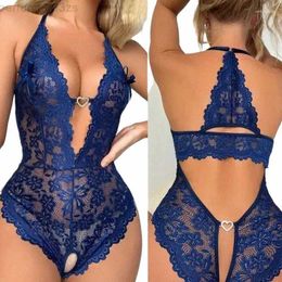 womens Sleepwear One Piece Close Fitting Clothes Transparent Lace Sexy V-neck Backless Crotch Free Open Lingerie Mini Short Nightdress J3jn#ZWPC