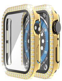 Dual Bling Diamond Screen Protector Cases Protective PC Bumper case For Apple Watch iWatch series 6 5 4 3 44mm 42mm 40mm 38mm 41mm2461696