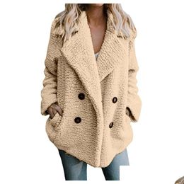 Mulheres jaquetas de inverno quente pele do falso mulheres casaco de pelúcia senhoras jaqueta casual velo oversized casacos outwear casaco feminino dhldt
