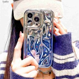 Cell Phone Pouches Gradient Meteorite Texture Plating Silver Phone Case Pro Max Pleated Camera Protective CoverH240307