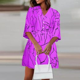 Party Dresses Women Printed Dress Stylish Women's Button-up A-line With V-neck Colourful Print For Summer Work Or Vacation Elegant