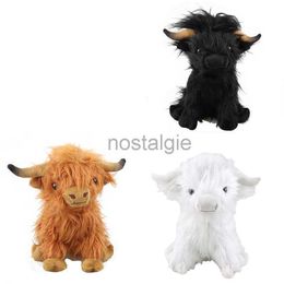 Stuffed Animals 25cm Scottish Highlands Cow Toys Vivid Plush Animal Dolls Brown White Black Blue Gift for Children 240307