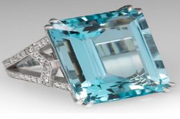 Wedding Rings Exquisite Inlaid Sea Blue Topaz Diamond Princess Ring European Fashion Engagement Surprise Woman39s RingWedding8739073