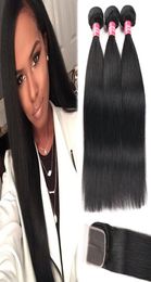 8A Remy 3 Bundles Brazilian Straight Body Wave Kinky Curly Deep Wave Hair With 44 Lace Closure 100 Human Hair Weaves Natural Bla9782778