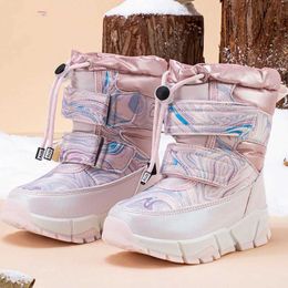 Boots Girl Plush Pink Boots 2023 Fashion Kids Snow Boots Winter Warm Children Boots for Boys Non-slip Outdoor Sports ShoesL2401L2402