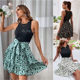 Summer New Sleeveless Patchwork Printed Vest Ruffle Dresses 301