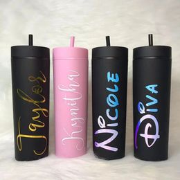 Custom Name Tumbler with Straw Bridesmaid Gift Proposal Personalize Cup Pink BPA Free Acrylic Rubber Water Bottle Skinny Tumbler 240307