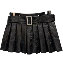 Skirts Spring Diamond Buckle Waist Belt Decoration Versatile Bright Pu Leather Half Skirt