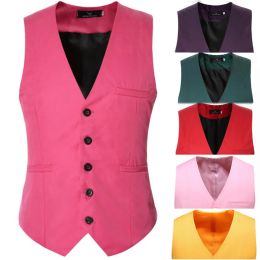 Vests 6XL 5XL Plus Size Male Business Banquet Dress Waistcoat Wedding Party Suit Vest For Men Green Pink Purple Red Yellow Royal Blue