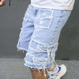 2023 летние мужские джинсовые шорты с рваными нашивками, стильные однотонные повседневные мужские прямые джинсы, шорты