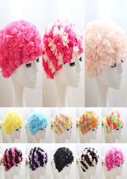 Size Women Swimming Caps 3D Double Flower Pearl Ear Protection Swimming Cap Female Women Swim8319236