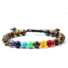 Perlen 7 Chakra Charm Verstellbare Armbänder für Männer Frauen Tigerauge Lavastein Heilung Nce Perlen Reiki Buddha Gebet Naturstein Yoga Dhh2M