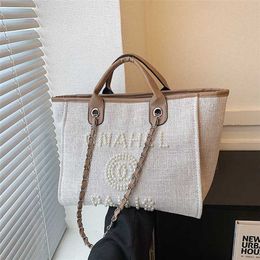 70% Factory Outlet Off Little Fresh Ladies Style Handbag Tote Bag Pearl Beaded Letter Decorative Women's ins on sale