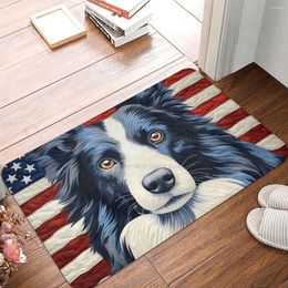 Carpets Border Collie Pet Dog Anti-Slip Doormat Bath Mat American Flag Quilt Square Hallway Carpet Entrance Door Rug Indoor Decorative