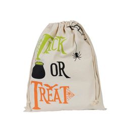 Halloween Gift Bags 34cm42cm Christmas Holloween Canvas trick or treat Pumpkin Spider Drawstring Gift Christmas stocking Bags Fre6975871