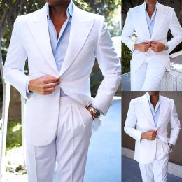 Suits New Design Business 2 Piece Men Suits 2023 Slim Fit Peak Lapel Groomsmen Tuxedo White Formal Wedding Male Suit (Blazer+Pants)
