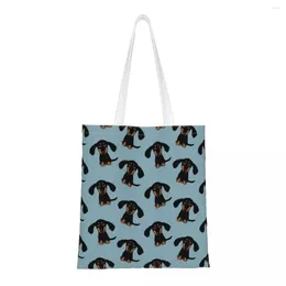 Shopping Bags Longhaired Dachshund Puppy Dog Canvas Shoulder Women Cute Animal Large Capacity Tote Shopper Bag