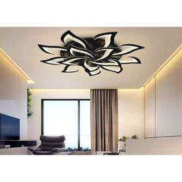 Ceiling Lights New Iron Acrylic Led Petal Ceiling Lamp Living Room Study Bedroom Kitchen Household Lights Modern Lighting Drop Deliver Dhumh